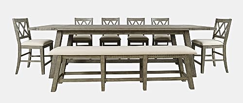 Jofran Telluride Eight Piece Rustic Distressed Pine 127" Extendable Dining Set with Bench, Driftwood Grey Jofran Inc.