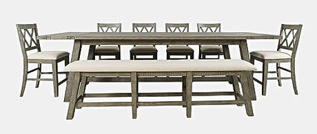 Jofran Telluride Eight Piece Rustic Distressed Pine 127" Extendable Dining Set with Bench, Driftwood Grey Jofran Inc.