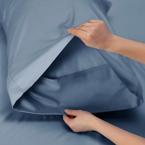 Bedsure King Size Sheets Set, Cooling Sheets for Hot Sleepers, Rayon Derived from Bamboo, Breathable & Soft, Deep Pocket Up to 16 Inches, Hotel Luxury Silky Bedding, Dusty Blue Bedsure