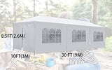 10'x30' White Outdoor Gazebo Canopy Tent Canopy Wedding Party Tent Waterproof Camping Gazebo BBQ Shelter Pavilion 8 Removable Walls -8 PayLessHere