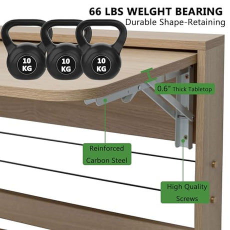 SKVSKV Folding Wall Table, Fold Down Table Wall Mounted, Floating Desk for Wall, Functional Hanging Desk for Home Office Workstation, Laundry Room, Kitchen Dining (24.8 * 16.3inch, Wood Color) SKVSKV
