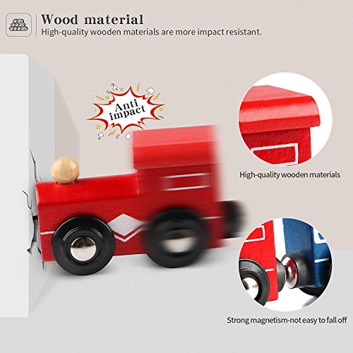 Joqutoys 12 PCS Wooden Train Cars, Train Toys Magnetic Set Includes 3 Engines and Storage Bag, Toy Train Sets for Kids Toddler Boys and Girls, Compatible with Major Brands Train Tracks Set Joqutoys