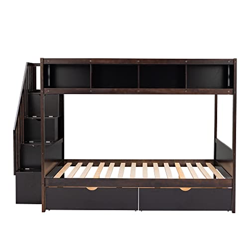 Harper & Bright Designs Twin Over Full Wood Bunk Bed with Drawers and Built-in Storage Cabinets for Kids Girls Boys,Espresso Harper & Bright Designs