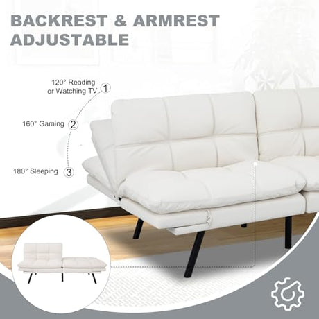 MUUEGM Futon Sofa Bed Convertible Couch,Memory Foam Futon Sofa Couch,Sleeper Futons Sofa Couches,Small Splitback Modern Loveseat Sofa Bed for Living Room,Office,Apartment,Faux Leather,White. MUUEGM