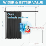 JILRON No-Drill Room Divider Curtain Set: Includes 106" W x 84" L Black Curtain & Adjustable Pole Brackets (35-100" W x 43-120" H Adjustable Range) Jilron