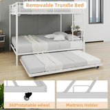 HSUFLWS Metal Queen Over Queen Bunk Bed with Trundle, Heavy Duty Bunk Beds with Full-Length Guardrails & Double Side Ladders, 3 Bunk Beds for Kids Teens Adults, Noise-Free (White, Queens Over Queens) HSUFLWS