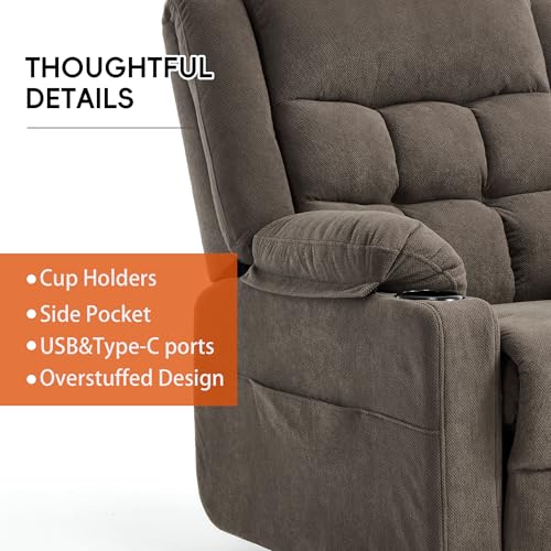 Ketaiyou Electric Power Lift Recliner Chair Sofa with Massage and Heat for Elderly, USB and Type-C Ports, Cup Holders, Infinite Position (Brown, Regular)