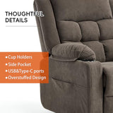 Ketaiyou Electric Power Lift Recliner Chair Sofa with Massage and Heat for Elderly, USB and Type-C Ports, Cup Holders, Infinite Position (Brown, Regular)
