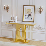 47" Rectangular Console Table, Modern Accent Table with White Faux Marble Top and Gold Mirror Stainless Steel Base, Modern Entryway Table for Living Room, Bedroom, or Hallway AF ARTISAN FURNITURE
