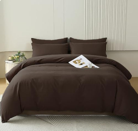Houseri Brown Queen Comforter Set, 3 Pieces Mocha Bedding Chocolate Comforters Queen Size Teen Boys Men Coffee Color Chestnut Comfy Soft Vintage Deep Brown Fluffy Warm Farmhouse Bed Quilts Sets Queen Houseri