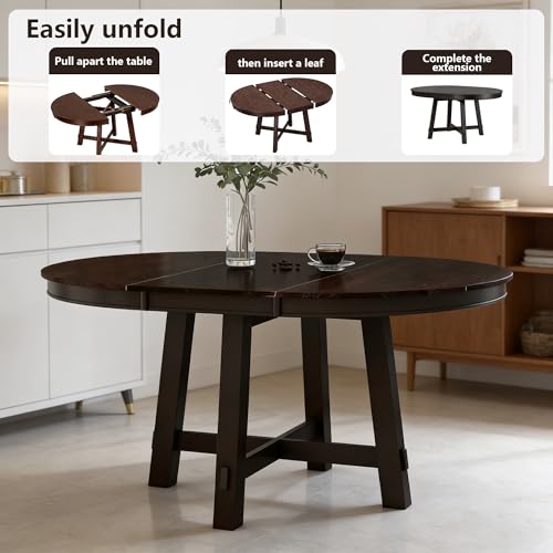 Bellemave 42"-58" Extendable Dining Table for 4-6, Solid Wood Oval Dining Kitchen Table with Removable Leaf, Farmhouse Circle Desk for Kitchen Living Room Space Saving (Espresso) Bellemave