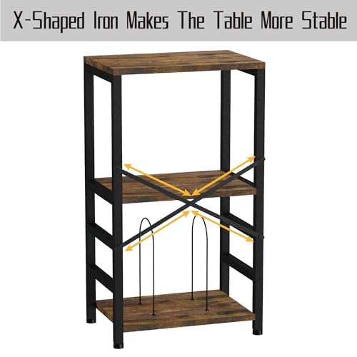 YAKANJ End Table with LED Light,Record Player Stand with Albums Storage,Vinyl Records Storage,Turntable Stand Side Table for Music Room Studio Living Room Bedroom-Retro YAKANJ