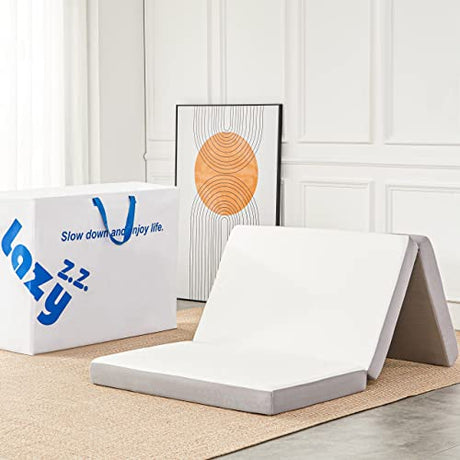 Lazyzizi Folding Mattress, 4 Inch Memory Foam Tri-fold with Breathable Bamboo Fiber Fabric Cover, Foldable Floor Mattress Guest Bed for Camping, Road Trip, Twin Lazyzizi