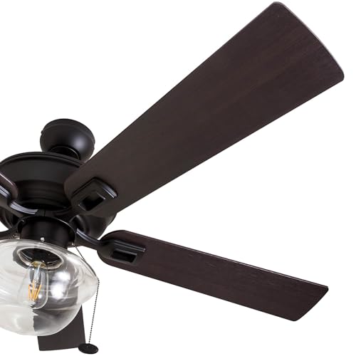 Prominence Home Abner Modern Farmhouse 52 Inch Ceiling Fan with Light, Outdoor Fan/Indoor Tri-Mount LED Ceiling Fan with 5 Blades, Silver Oak and Maple Brown Blade Finish Options, Bronze (80091-01) Prominence Home