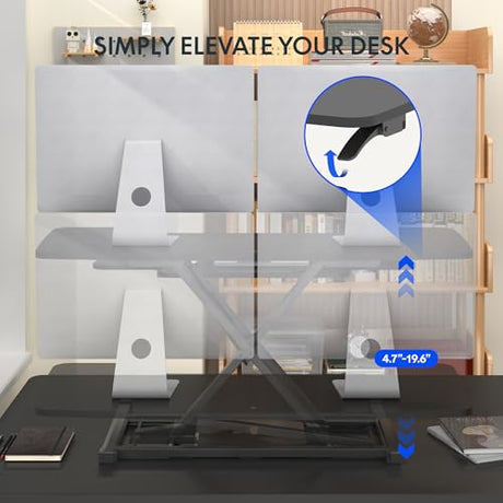 FLEXISPOT Standing Desk Converter 42-inch Spacious Sit to Stand up Dual Monitor and Laptop Riser, Big Size Tabletop Workstation with Large Keyboard Tray, Black FLEXISPOT