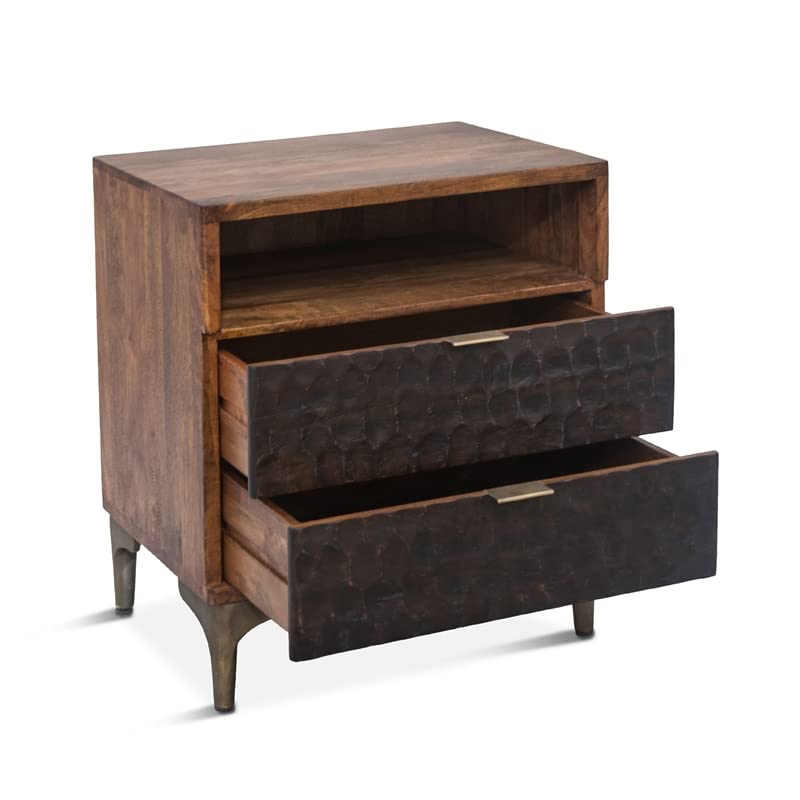 World Interiors Vallarta 24" Mango Wood Two Tone Night Stand in Brown - WoodArtSupply