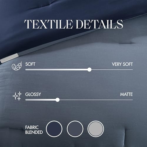 Madison Park Cozy Comforter Set-Deluxe Hotel Collection, All Season Down Alternative Luxury Bedding with Matching Shams, Decorative Pillows, Cal King(104"x92"), Genevieve, Navy 7 Piece Madison Park