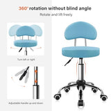 KKTONER Rolling Stool with Mid Back Height Adjustable Chair PU Leather Swivel Chair with Wheels for Office Home Task Drafting Sky Blue KKTONER
