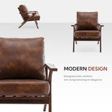 Bonzy Home Faux Leather Accent Chair for Living Room,Upholstered Armchair with Cushions and Solid Wood Frame, Mid-Century Modern Lounge Chair for Bedroom or Office,Brown Bonzy Home