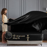 Sasttie Satin Sheets King - 4 Pieces Luxury Soft Black Silky Bed Sheets Set with Pillowcases - Smooth Silk-Like Satin Fabric, Reinforced 14 Inches Pocket, Oeko-Tex Certified Sasttie