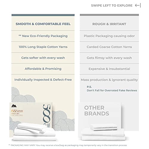 Mayfair Linen 100% Cotton Sheets Queen Size Bed Set - 500 Thread Count Sheets Queen Size 4 PC Set (White), Soft, Cooling, Hotel-Quality 16" Deep Pocket Cotton Bedsheet for Hot Sleepers Mayfair Linen