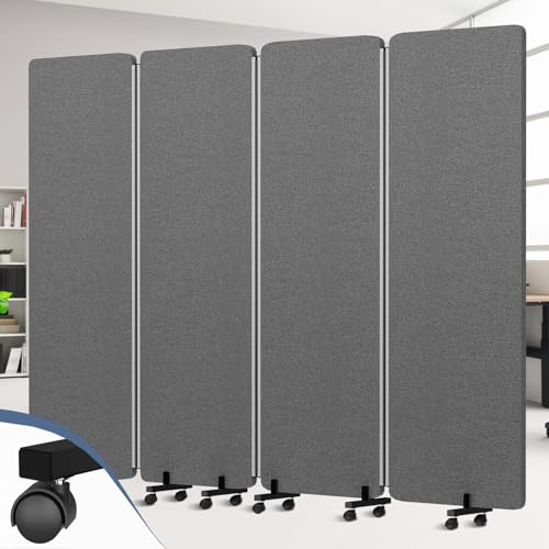 Room Divider Privacy Soundproof Panel with Wheels, 4 Panel Wall Divider (Aluminum Frame) for Room Partition, Folding Room Dividers Space Separation Office Cubicle Wall Sound Proof Partition Divider HOMSCREENER