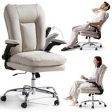 LEAGOO Ergonomic Executive Office Chair, Mid Back Comfy Desk Chairs with 3D Padded Flip-up Arms, Faux Leather Computer Rolling Chair with Wheels for Home, Adjustable Height, 300lbs, Beige LEAGOO