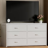 OURPIC Dresser for Bedroom with 6 Drawers, 51 Inch White Dressers TV Stand for 50, 55, 60 Inch TV, Wood Top and Side, Fabric Drawers, Storage, Dresser for Closet, Living Room, Hallway, Entryway OURPIC