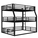 Bellemave Metal Triple Bunk Bed with Full-Length Guardrails, Full XL Over Queen Over Queen Bunk Bed for 3, Noise-Reduced, Metal Black Bellemave