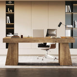 Tribesigns 55-Inch Executive Desk, Large Wood Office Computer Desk with Double Pedestal, Modern Minimalist Workstations Writing Table Conference Table Furniture for Home Office, Light Brown Tribesigns