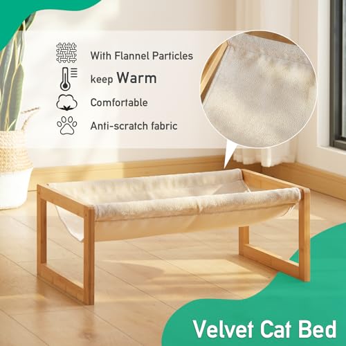 kiplant Elevated Cat Bed, Large Cat Hammock Bed, Bamboo Wood Cat Hammock for Outdoor, 25 X 16.5 Inch Elevated Pet Furniture Suitable for Kitty, Puppy, Rabbit, Bunny and Small Animal kiplant