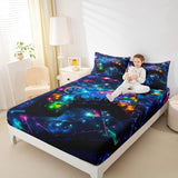 Feelyou Kids Gamer Bed Sheets Set King Size, Galaxy Gaming Sheet Set Glitter Game Comforter Cover Boys Girls Gamepad Teens Bedspread Cover Bedroom Decor with 2 Pillow Case Feelyou