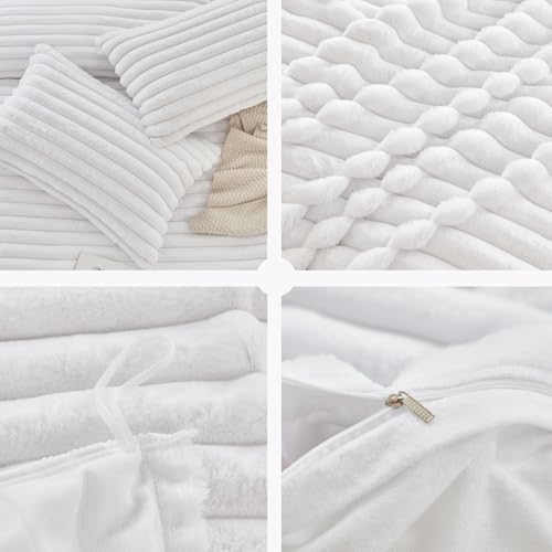 ANGIYUIN 3 Pieces White Duvet Cover Sets Twin Faux Fur Fluffy Bedding Cover Sets for Kids Girls Teens Soft Fuzzy Comforter Cover Sets for All Season(White Twin) ANGIYUIN