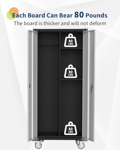 IDEALHOUSE 71" Black Metal Storage Cabinet with Lock - Heavy Duty Garage & Pantry Cabinet with 4 Adjustable Shelves, Secure Organization Cabinet for Office, Home, Shop IDEALHOUSE