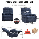 Sang Seiyoga Heat Massage Recliner Chair with Rocker & Swivel, Wall Hugger Small Recliner for Small Spaces, Manual Living Room Chair, Navy Blue, Ergonomic Design for Relaxation