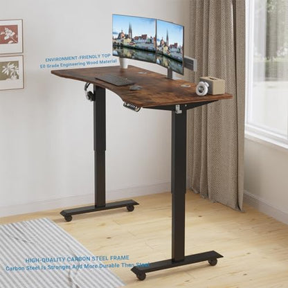 Sileye Electric Sit Dual Motor Height Adjustable, Memory Stand Up Desk with Drawer, Ideal for Daily Use at Home Office, Bedroom, 63x30 Inch, Dark Brown - WoodArtSupply