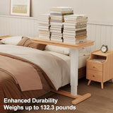 Muwuele Solid Wood Overbed Bedside Table with Wheels, Adjustable Medical Tilt Top Hospital Bed Table Over The Bed, Rolling Laptop Desk, Mobile Standing Desk for Hospital and Home Use (Natural) Muwuele