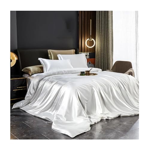NEHXMA Bedding,Queen King Bed Set,Bedding Four-Piece Solid Silk Bedding Set with Duvet Cover Bed Sheet Pillowcases Luxury Satin Single Double Bedsheet King Queen(Wine Red,Full Size 3pcs) NEHXMA