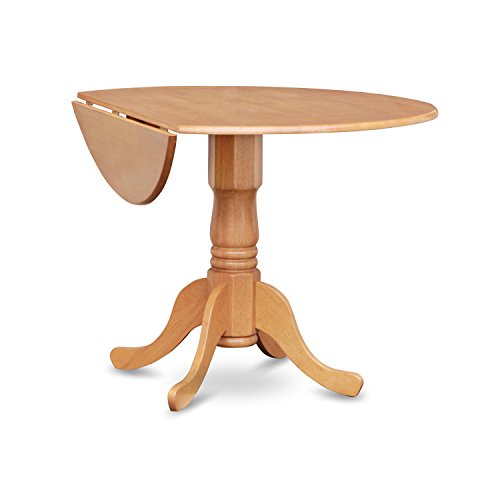 East West Furniture DLVA5-OAK-C 5 Piece Kitchen Table & Chairs Set Includes a Round Dining Room Table with Dropleaf and 4 Linen Fabric Upholstered Chairs, 42x42 Inch, Oak East West Furniture