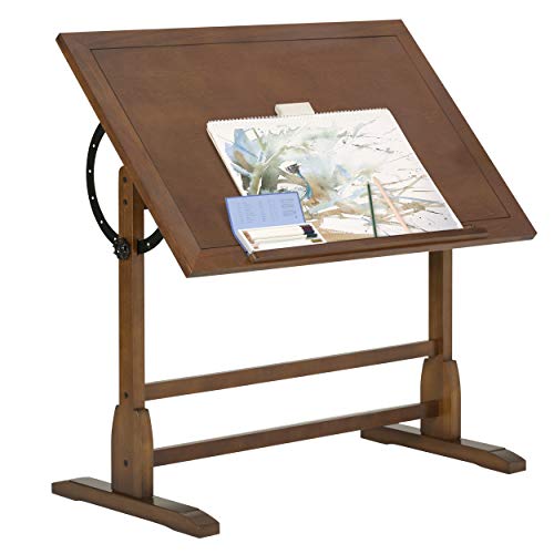 Studio Designs Vintage Drafting Table - Antique Design Solid Wood Drafting Table with Built-In Pencil Groove and Pencil Ledge - Angle Adjustable Work Surface SD STUDIO DESIGNS
