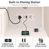 CSZZD Makeup Vanity Desk with Mirror and Lights, White Vanity Desk with Charging Station, LED Cabinet, 5 Drawers & Storage Bag, Vanity Mirror with Lights Desk and Chair, Vanity Table Set with Stool CSZZD