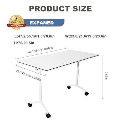 Usosidam Office Folding Conference Room Table,6 Pack Portable Mobile Conference Table with Large Wheels Foldable Modular Training Tables for Classroom Meetings Boardroom Events White55.2，6 Usosidam