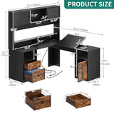 YITAHOME L Shaped Desk with Drawers & Hutch, 61" Computer Desk with Power Outlets & LED Lights, Corner Office Desk with Storage Cabinet, Drafting Table, Wood Desk, Black & Rustic Brown YITAHOME