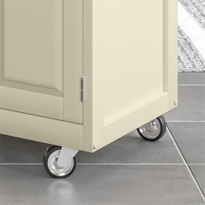Pemberly Row Wood Mobile Kitchen Cart with Granite Top in Off White/Gray
