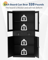 PioneerWorks 71" Black Metal Storage Cabinet w/Glass Doors | 2 Drawers + 2 Adjustable Shelves, Lock Feature | for Garage, Home Office Organization PioneerWorks