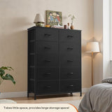 Sweetcrispy 10 Drawer Fabric Dresser Storage Tower with Bins, Tall Chest Organizer for Bedroom Closet Hallway, Steel Frame Wood Top Easy Pull Handles,Black Sweetcrispy
