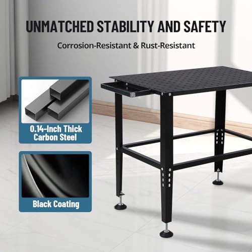 Heavy Duty Welding Table, 36"x24" Metal Workbench with 5/8" Tool Holes & Adjustable Legs, 1500lb Capacity Steel Fabrication Table for Welding, Sawing, Auto Repair Festisoul