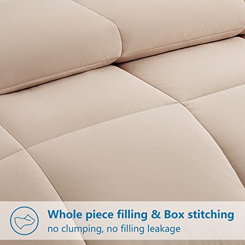 EASELAND Twin Size Down Alternative Comforter - Quilted Duvet Insert for All Seasons, Soft Lightweight with Corner Tabs, Summer Winter Warm Bedding, Beige 64×88 Inches EASELAND