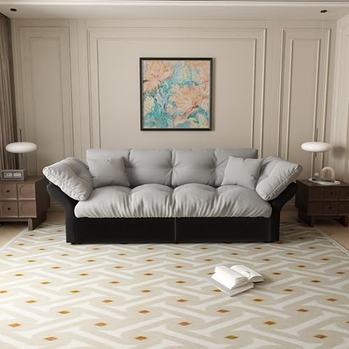 3 in 1 Convertible Pull Out Sleeper Sofa Couch Bed Queen Size, Tufted Velvet Futon Loveseat Recliner Lounge Chaise Cloud Pullout Sofabed with Soft Pillows Armrest, Side Pockets for Living Room Office Eafurn