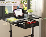 Adjustable Height Standing Desk With Drawer, Rolling Sit Stand Up Desk With Wheels, Small Sit To Stand Computer Desk, Adjustable Desktop Height, On Wheels, Black, For Walking Pad Laptop Treadmill Cidaziya